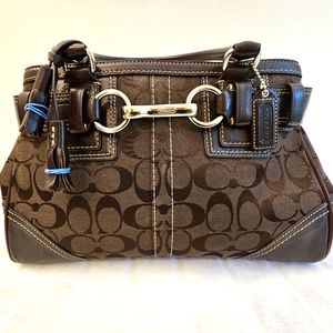 Dark Brown Coach Purse With Leather Trim
